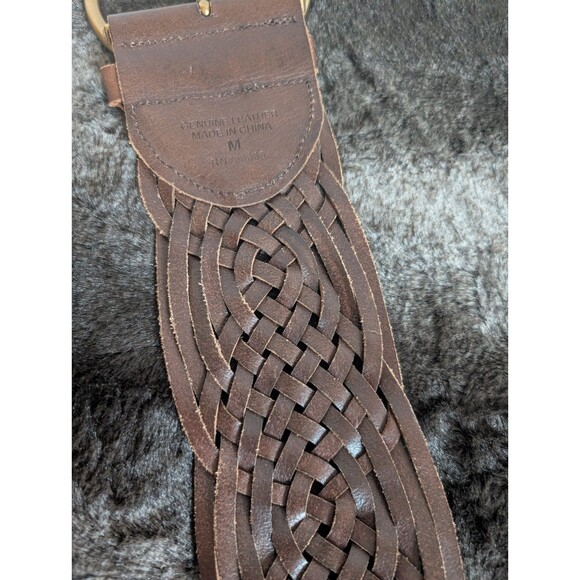 Tarnish Leather Wide Woven Statement Belt Brown Western Cowgirl Boho Rodeo Women
